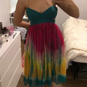 BCBGMaxAzria Teal and Pink Backless Dress